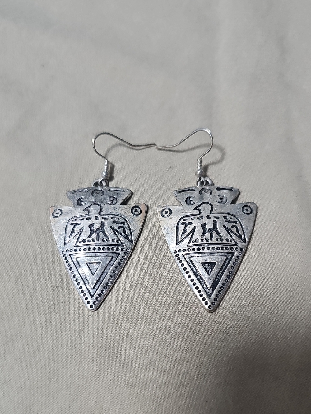 Silver Tribal Arrowhead Dangle Earrings